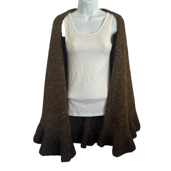 Cabi Women Ruffle Hem Brown Marled Knit Sweater Poncho Shawl One Sz Boho Hippie - Picture 9 of 15